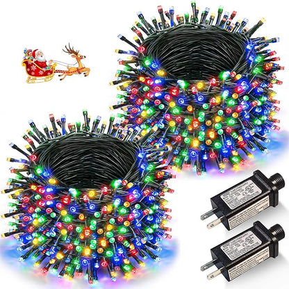 2 Pack Christmas Lights Outdoor, Total 200FT 600LED String Lights for Outside Waterproof with 8 Modes, Connectable Fairy Twinkle Lights for Indoor Patio Garden Party Decorations, Multicolor