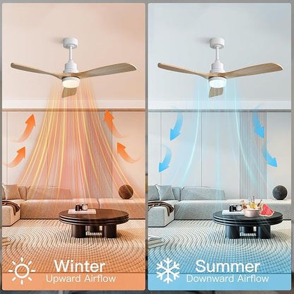 Sofucor Smart Ceiling Fan, 52" Low Profile Ceiling Fans with Lights and Remote, Compatible with Alexa/Google/App, 3-Color Light 6-Speed DC Motor Reversible Timer for Bedroom Living Room Patio Outdoor