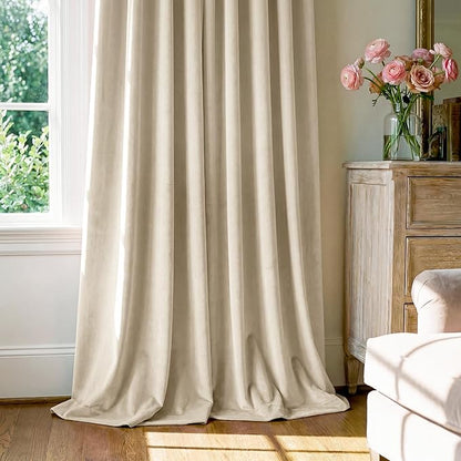 StangH Beige Velvet Curtains 84 inches Back Tab Privacy Light Dimming Window Panels for Nursery Kids Bedroom Elegant Home Decoration for Living Room/Patio, W52 x L84, 2 Panels