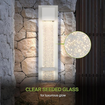 ASD LED 18" Bubble Glass Wall Light Fixture, Outdoor & Indoor Seeded Sconce | 3CCT, Waterproof, Dimmable, ETL Listed | 12W 500LM 3000-5000K 120V | Exterior Lantern, Porch Lighting | White