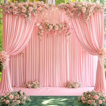 4 Panels Blush Pink Backdrop Curtains for Wedding Party Wrinkle Free Backdrops Curtain Drapes Fabric Decorations Photo Back Drop Cloth for Baby Shower Photography Stage Reception 20ft(W) x 12ft(H)