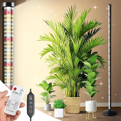 Vertical Grow Lights for Indoor Plants Full Spectrum 36W, 57 Inch Plant Lights for Seed Starting with Timer and 10 Level Dimmable Standing Plant Growing Lamp for Greenhouse with Hanging Accessories