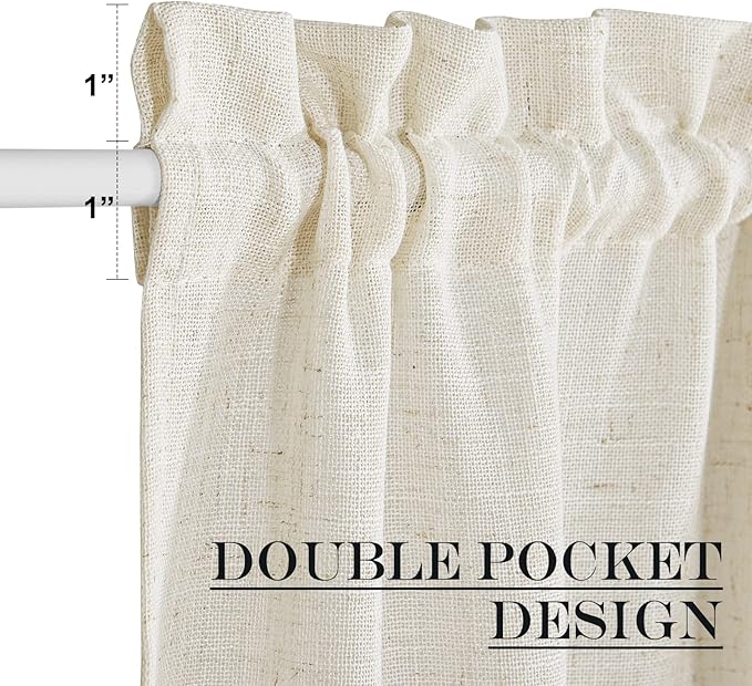 NICETOWN Semi Sheer Door Curtain - Linen Blend Privacy French Door Curtain for Kitchen Rod Pocket Window Treatment Cover Farmhouse Decor for, 52" Wide x 40" Long, 1 Panel, Linen
