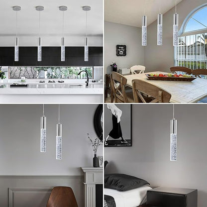 3-Pack Modern Crystal Pendant Light for Kitchen Island, Elegant Chrome LED Bubble Hanging Chandelier Lighting Fixture for Dining Room Bedside