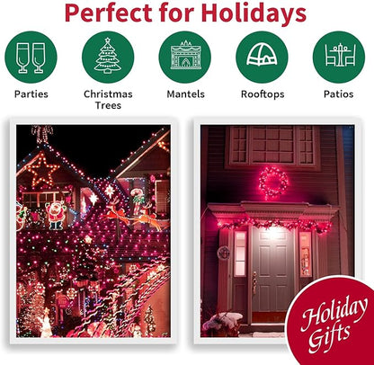 LAMPHOME Pink Christmas Lights Set 100 Count 19.6 Feet Incandescent Bulb Mini String Lights for Indoor Christmas Tree Garland Birthday Wedding Party Festival Decoration, White Wire