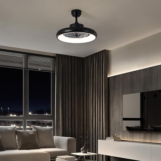 Oval AIR Loren 20" Small Smart Ceiling Fan with Light, Semi Flush Mount, Quiet 6-Speed Reversible Motor, Dimmable LED, Adjustable CCT, App & Remote Control, Modern, Black AIR8002B