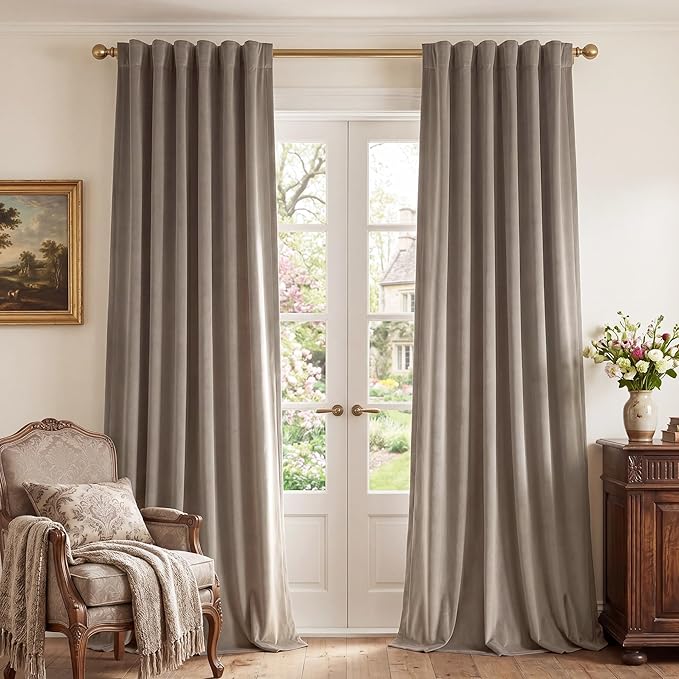 StangH Camel Beige Velvet Curtains 90 inches Long - Neutral Earth Tone Modern Classic Luxury Decor Energy Efficient Pravicy Protect Drapes for Office/Bedroom/Sliding Door, W52 x L90, 2 Panels