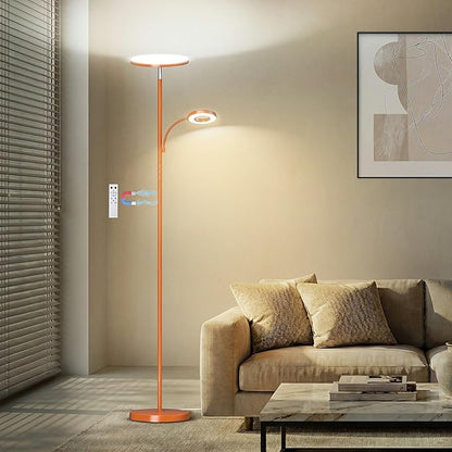 marctronic Orange Floor Lamp, 42W 4000LM Super Bright LED Lamp with Reading Light for Living Room Bedroom Office, Touch Control, Dimmable Standing Lamp with Remote