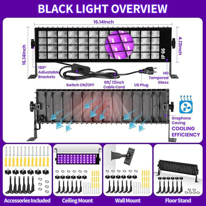 120W Black Light Bar, IP66 Blacklight with Plug+Switch+6ft Cord, Waterproof Blacklight with 100 LED, Black Light for Glow Party Halloween Decor Fluorescent Poster Body Paint Game Room Outdoor Indoor