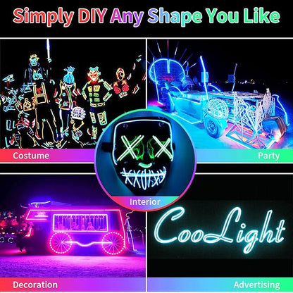 EL Wire Neon Wire Neon Light 9.84ft DIY Neon Glowing Flexible Electroluminescent Wire Light Kit for Parties Halloween Christmas Bike Clothing Decoration (Red Green White Ice Blue Purple 5 Pack)