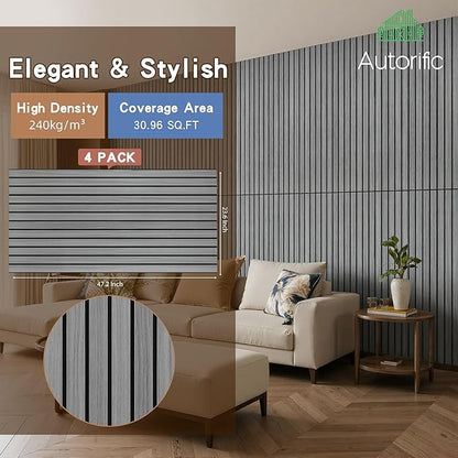 4 Pack Acoustic Panels for Wall, Soundproof Panels with Simulated Wood Grain Finish, 47.2”x23.6” Decorative Acoustic Wall Panel for Office,Home Theater,Studio,Living Room, Gray Oak