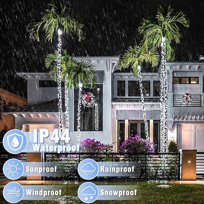 165FT 500 LED Outdoor String Lights, Plug in Christmas Lights Indoor Waterproof, 8 Modes Clear Wire Twinkle Fairy Lights for House Bedroom Patio Garden Party Holiday Decorations, White