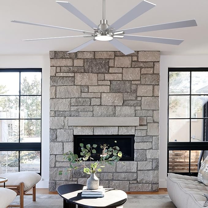 72 Inch Ceiling Fans with Lights and Remote, Nickel Large Ceiling Fan for Bedroom Living Room Indoor/Outdoor, 6 Speed Reversible DC Motor, 3CCT, Downrod, Dual Color 8 Blades, ETL Listed