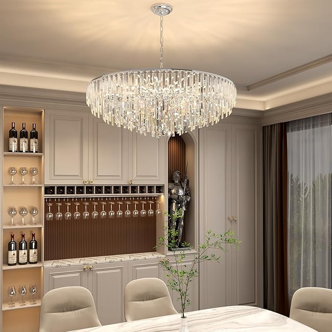 Modern Chrome Crystal Chandelier, 17 Lights 7-Tier Round Luxury Top K9 Crystal Chandeliers Large Ceiling Pendant Light Fixture for Dining Room Living Room Bedroom Foyer