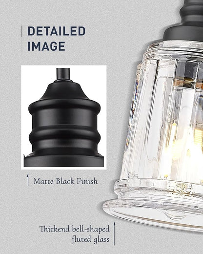 Black Wall Sconces, HWH Rustic Industrial Wall Lamps, 1-Light Sconces Wall Lighting with Bell-Shaped Clear Glass, Bathroom Vanity Light Fixture for Bedroom Living Room Kitchen, 5HZG106B BK