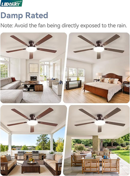 60 Inch Ceiling Fan with Lights and Remote, 30W 12" LED Panel Flush Mount Ceiling Fan, 6-Speed Quiet DC Motor Modern Low Profile Ceiling Fan with Reversible Blades for Bedroom, Living Room, Patio