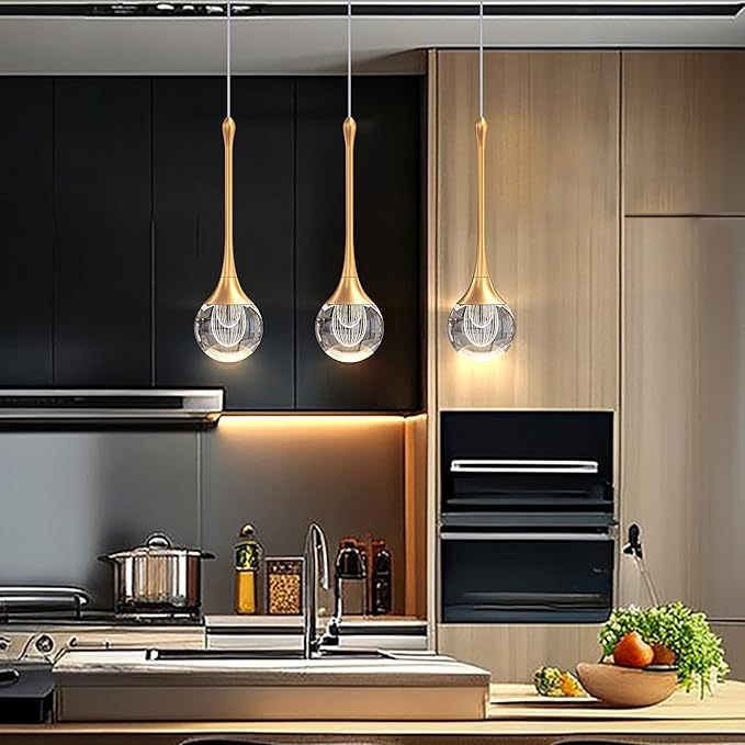 2-Pendant Lights Kitchen Island,Crystal Gold Globe LED Chandelier, Modern Dimmable Adjustable Height Hanging Light Fixture,Sloped Ceiling,Bedroom,Dining Room