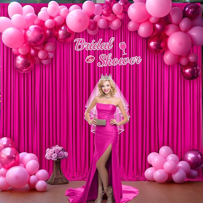 4 Panels Hot Pink Backdrop Curtains for Wedding Party Wrinkle Free Backdrop Curtain Drapes Fabric Decoration Fuchsia Photo Back Drop Cloth for Baby Shower Photography Stage Reception 20ft(W) x 12ft(H)