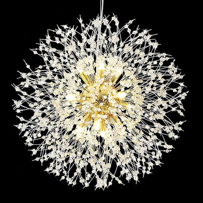 Qamra Modern Crystal Gold Chandeliers, Firework Dandelion Sputnik Chandelier Light Fixture Pendant Lighting for Dining Room, Bedroom, Kitchen, Living Room(12-Light, Gold)