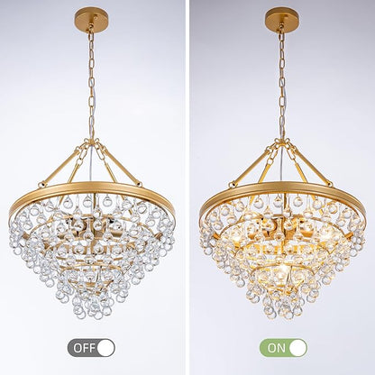 Wellmet Modern Crystal Chandeliers, 6 Lights Farmhouse Chandeliers for Dining Room, Gold Ceiling Light Fixture for Foyer, Bedroom, Living Room, Entryway, Kitchen Island, W-20 Inches
