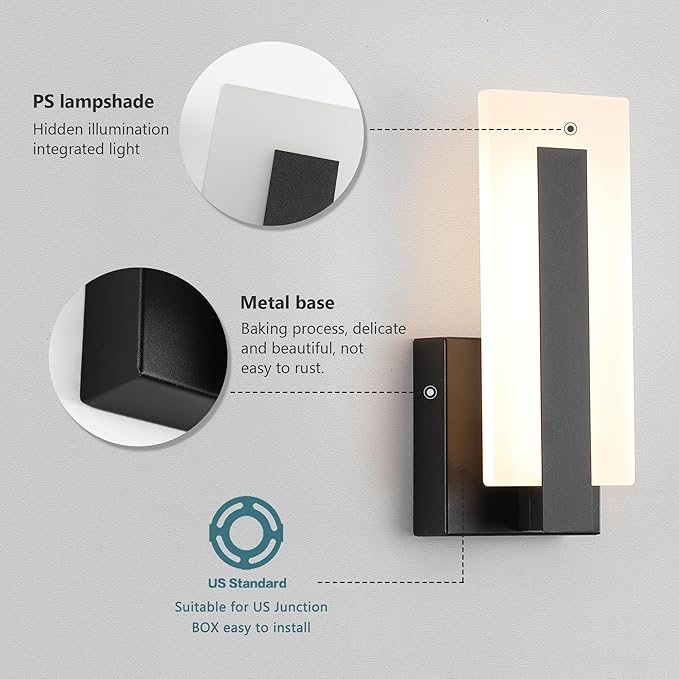 Hardwire Modern Wall Sconces with Stepless Adjustable 10%-100% 7W Acrylic LED Wall Light Brightness Suitable for Living Room Corridor Bedside (Warm White 3000K 1 Pack)