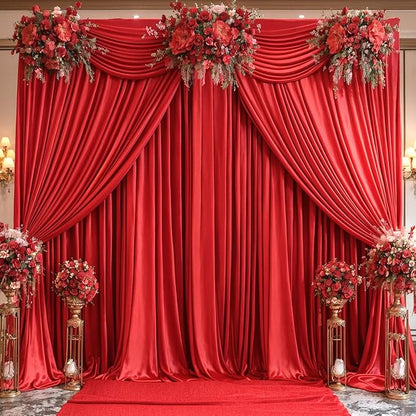 8 Panels Red Backdrop Curtains for Wedding Party Wrinkle Free Backdrops Curtain Drapes Fabric Decorations Photo Back Drop Cloth for Baby Shower Photography Stage Reception 40ft(W) x 12ft(H)