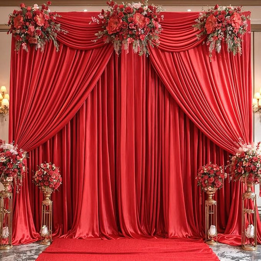 8 Panels Red Backdrop Curtains for Wedding Party Wrinkle Free Backdrops Curtain Drapes Fabric Decorations Photo Back Drop Cloth for Baby Shower Photography Stage Reception 40ft(W) x 12ft(H)