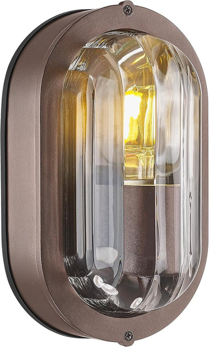 FEMILA 8.5" ORB Oval Bulkhead Light, Outdoor Wall & Ceiling Flush Mount Sconce, Nautical Outdoor Lighting Aluminum with Ripple Glass, Outdoor Wall Sconce for Porch Patio Garage, 4FYX104F ORB SW