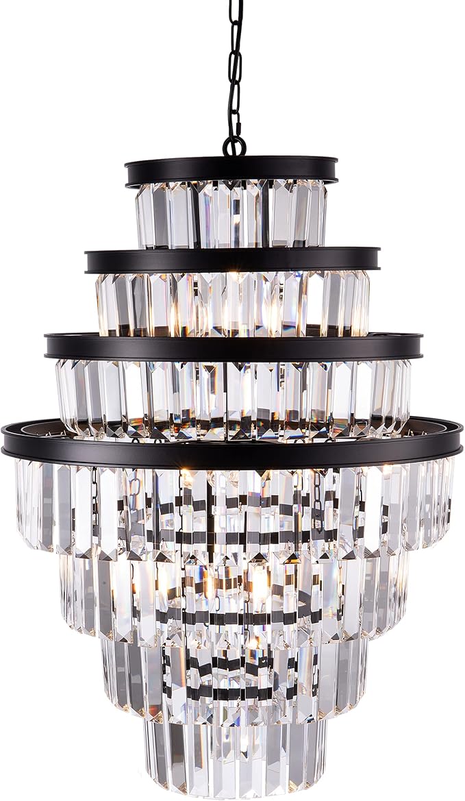 Wellmet Crystal Chandelier, 7-Tier Large Vintage Black Luxury Crystal Chandelier, for Living Room, Dining Table, Foyer, Drawing Room, Hallway, Entryway, Restaurant 33''H * 24''W