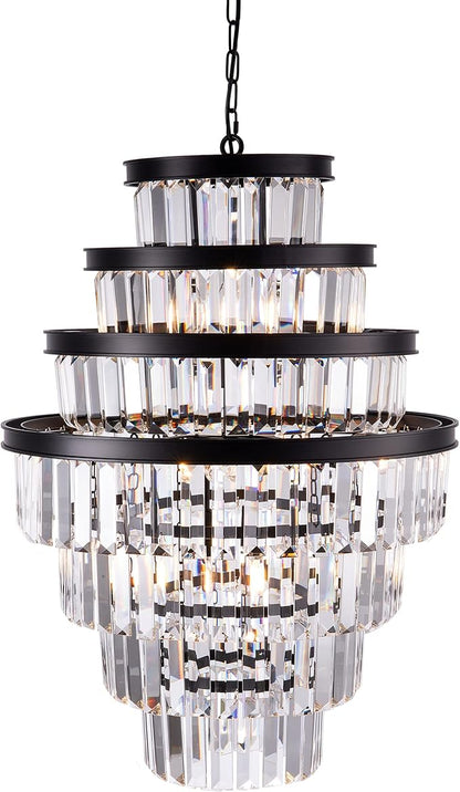 Wellmet Crystal Chandelier, 7-Tier Large Vintage Black Luxury Crystal Chandelier, for Living Room, Dining Table, Foyer, Drawing Room, Hallway, Entryway, Restaurant 33''H * 24''W