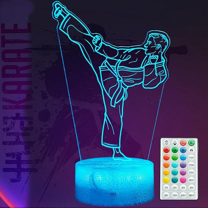 Karate Night Light, Karate Gifts, Taekwondo 3D Illusion Lamp with 16 Colors Changing, Timer, 4 Flash Modes and Dimmable, Kids Boys Girls Room Decoration, Holiday Xmas Gifts