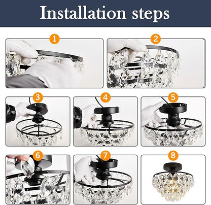 YYJLX Crystal Chandelier,Modern Semi Flush Mount Small Ceiling Light Oil Rubbed Bronze,Mini E26 Ceiling Lamp for Hallway Bedroom Bathroom Closet