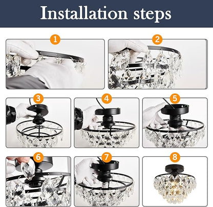 YYJLX Modern E26 Small Crystal Chandelier Semi Flush Mount Ceiling Light Fixture Gold Ceiling Lamp for Hallway Bedroom Bathroom Closet Bedroom Foyer