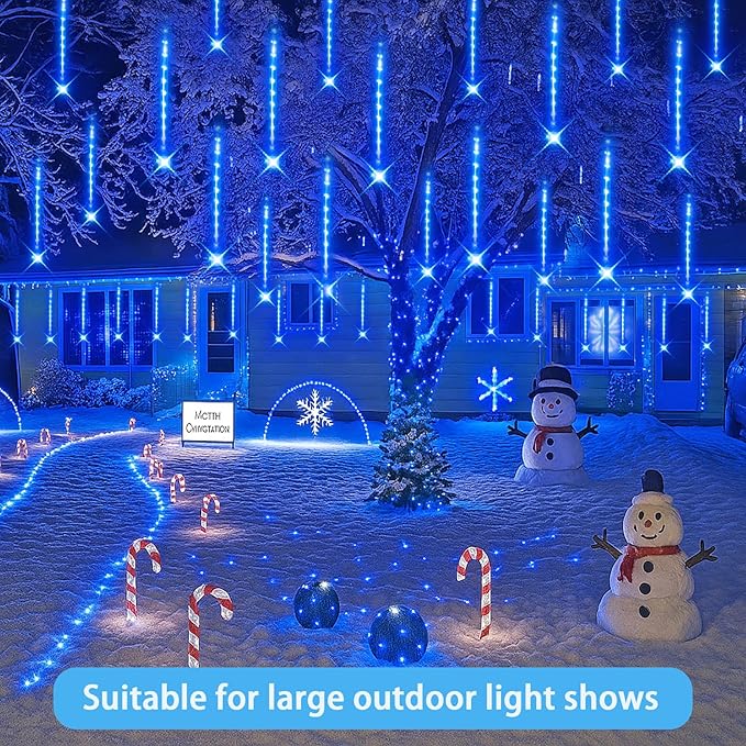 Purtuemy Blue Christmas Icicle Lights Outdoor: 40 Tube(Equivalent to 5 Sets of 8-Tubes) Meteor Shower Rain Lights - Waterproof Christmas Halloween Decorations for Yard Outside Tree Roof, UL Plug