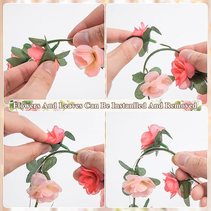 JMEXSUSS Rose Pink Flower Lights, 48 LED 15.75 FT Artificial Rose Vine Lights Battery Operated, Hanging Flower Vines Floral Garland Decorations for Indoor Bedroom Table Wedding Decor(Warm White)
