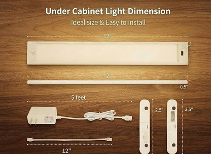 12 Inch Under Cabinet Lighting High Brightness Linkable LED Light Bar, Hand Wave Activated Motion Lights for Kitchen,Home,Room 5 CCT (2700K-6000K) Stepless Dimmable Closet Light, 350LM 5W