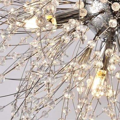 Small Dandelion Chandelier, 9 Lights Modern Firework Crystal Chandelier, Chrome Sputnik Pendant Light Fixture for Kitchen Island Dining Room Bedroom