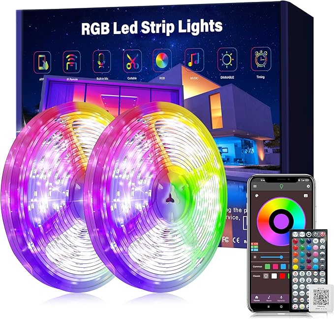 Ledagic Led Lights for Bedroom 150ft (2 Rolls * 75ft) Music Sync Color Changing Led Strip Lights with 60 Key Remote and App Control RGB Led Light Strip for Home Party Room Decoration