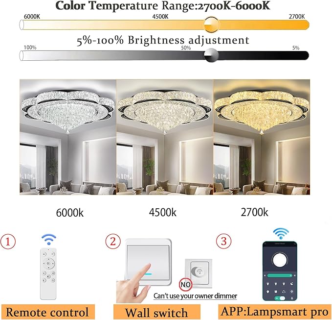 Modern Empire Crystal Chandelier Black 40inches Crystal Raindrop Ceiling Light for Living Room Bedroom LED Infinity Dimmable 3000-6000K