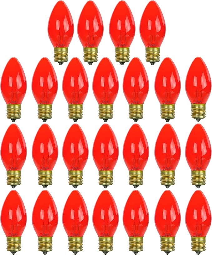 Sunlite 7C9/TR Incandescent 7-Watt, Intermediate Based, C9 Night Light Colored Bulb, Transparent Red, 25 Pack
