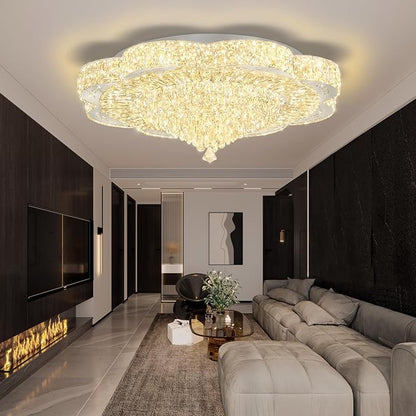 32in Modern Crystal handeliers for Living Room,Large Crystal Chandelier with Remote Control Flush Mount Chandeliers for Bedrooms Dining Room Dimmable 2700K-6000K