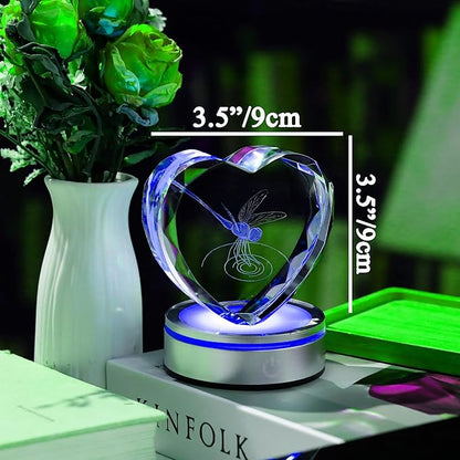 Qianwei Dragonfly Gifts for Women 3D Crystal Heart - Laser Dragonfly Decor Glass Animals Gifts Figurines Statue Stuff for Room Decorations Night Light