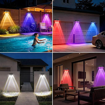 echosari 8 Pack Solar Fence Lights Outdoor Waterproof, Solar Wall Lights Color Changing 100 Lumen Ultra Bright Auto ON/Off for Backyard Patio Railing Porch (3000K-6500K & RGB)