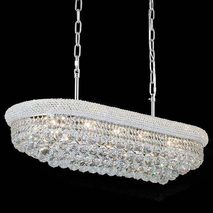 Crystal Chandeliers for Dining Room Light Fixtures Over Table, Modern Crystal Chandeliers for Kitchen lsland, 11 Lights Empire Style Chrome Luxury Lighting Fixtures for Living Room Bar