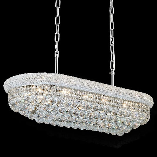 Crystal Chandeliers for Dining Room Light Fixtures Over Table, Modern Crystal Chandeliers for Kitchen lsland, 11 Lights Empire Style Chrome Luxury Lighting Fixtures for Living Room Bar