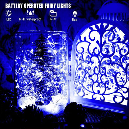6 Pack Fairy Lights Battery Operated No Remote LED Starry String Lights 30 Micro Starry LEDs on 10ft Copper Wire Light for DIY Wedding Centerpiece Table Decorations (Blue)