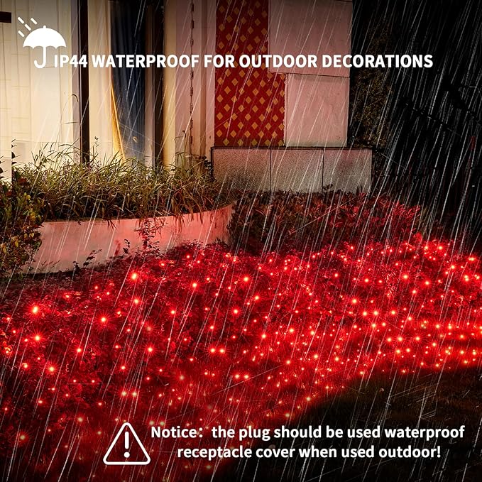 Dirnun Led Christmas Net Lights Red Outdoor Christmas Lights 160LED 5ftx7ft, Waterproof Outdoor Indoor Fairy Mesh Net Light for Xmas Party, Yard, Patio, Trees, Shrubs, Bushes Decorations