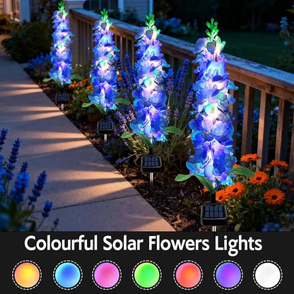 MRHEPHAESTUS Solar Garden Lights, Solar Blue Delphinium Flowers Lights 8 Pack 160 LEDs, Waterproof Outdoor Light Two Lighting Modes for Outside Wedding Party Garden Yard Patio Lawn Decor