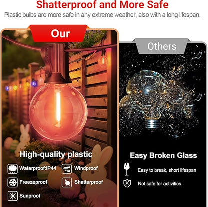 LAMPHOME LED Outdoor String Lights, 4 Pack 26FT Patio Lights with 12+1 Edison Shatterproof Bulbs, UL Waterproof Connectable Dimmable Multicolor Outside easterLights for Backyard Porch Easter Decor