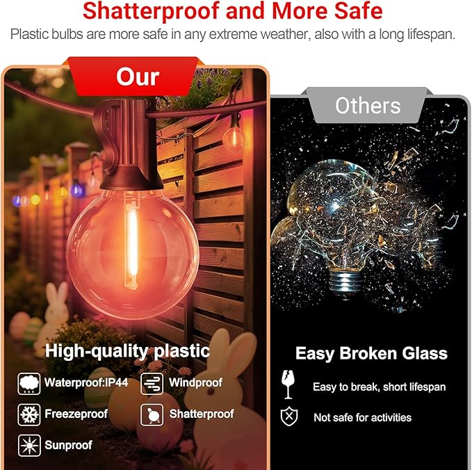 LAMPHOME Multicolor Outdoor String Lights, 26FT LED Patio Lights with 12+1 Shatterproof Edison Bulbs, UL Waterproof Connectable Dimmable Hanging Lights for Backyard Porch Garden Deck Balcony Decor